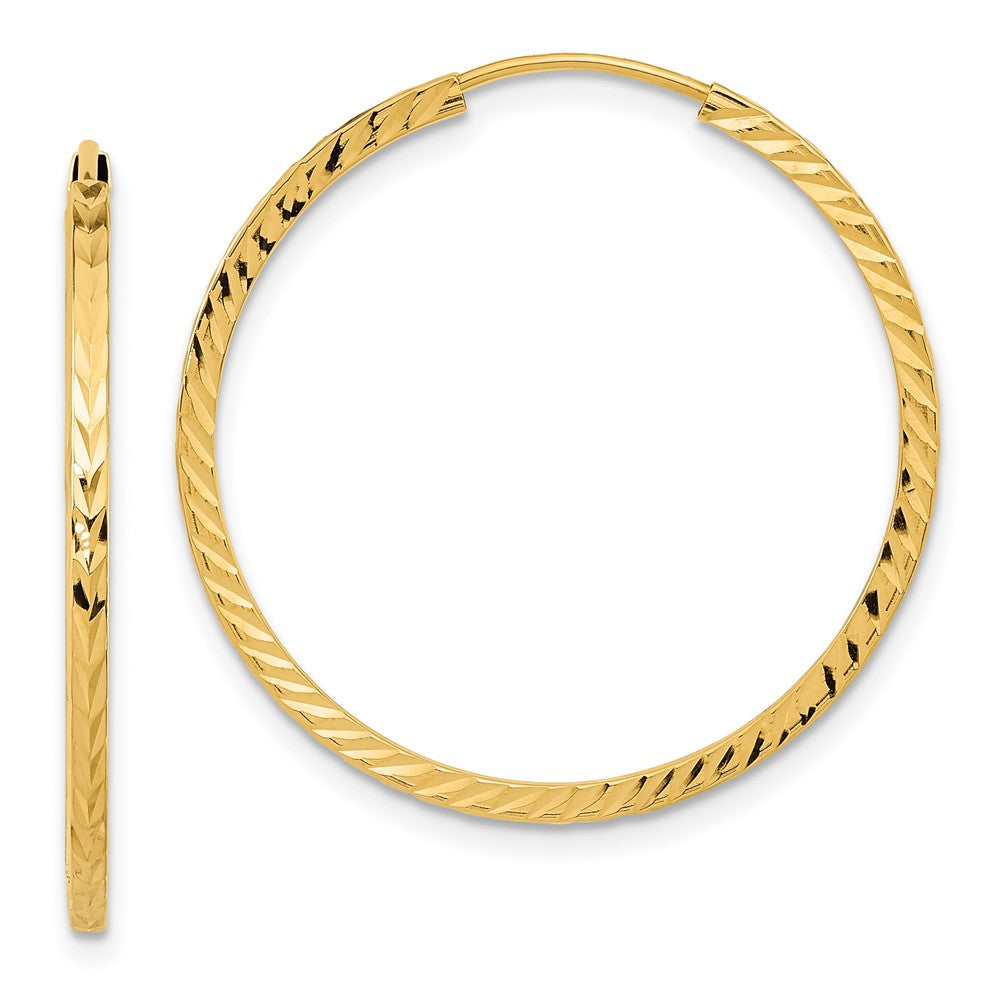 14K Gelbgold Diamantiert Quadratisch Röhre Endlos Creolen