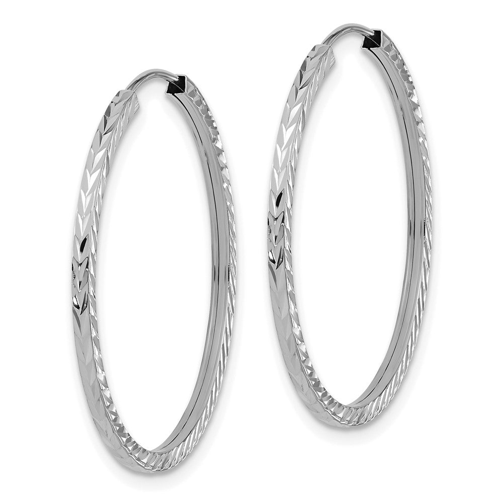 14K Weißgold Diamantiert Quadratisch Röhre Endlos Creolen
