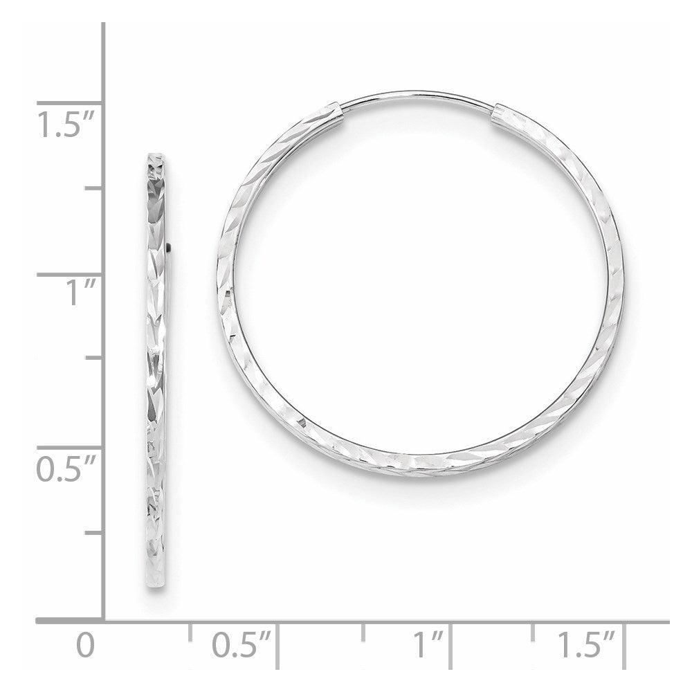 14K Weißgold Diamantiert Quadratisch Röhre Endlos Creolen