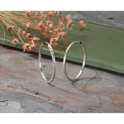 14K Weißgold Diamantiert Quadratisch Röhre Endlos Creolen