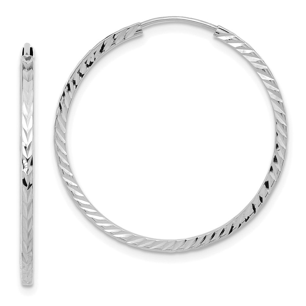 14K Weißgold Diamantiert Quadratisch Röhre Endlos Creolen
