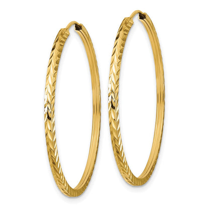 14K Gelbgold Diamantiert Quadratisch Röhre Endlos Creolen