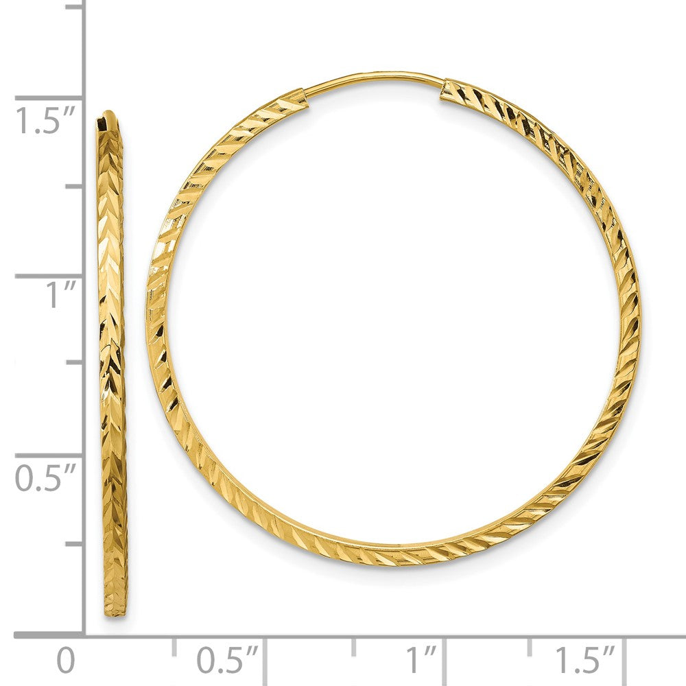 14K Gelbgold Diamantiert Quadratisch Röhre Endlos Creolen