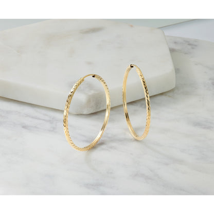14K Gelbgold Diamantiert Quadratisch Röhre Endlos Creolen