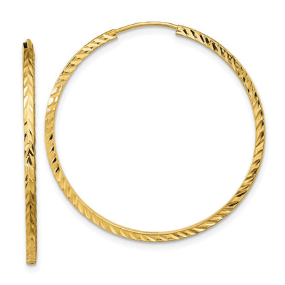 14K Gelbgold Diamantiert Quadratisch Röhre Endlos Creolen