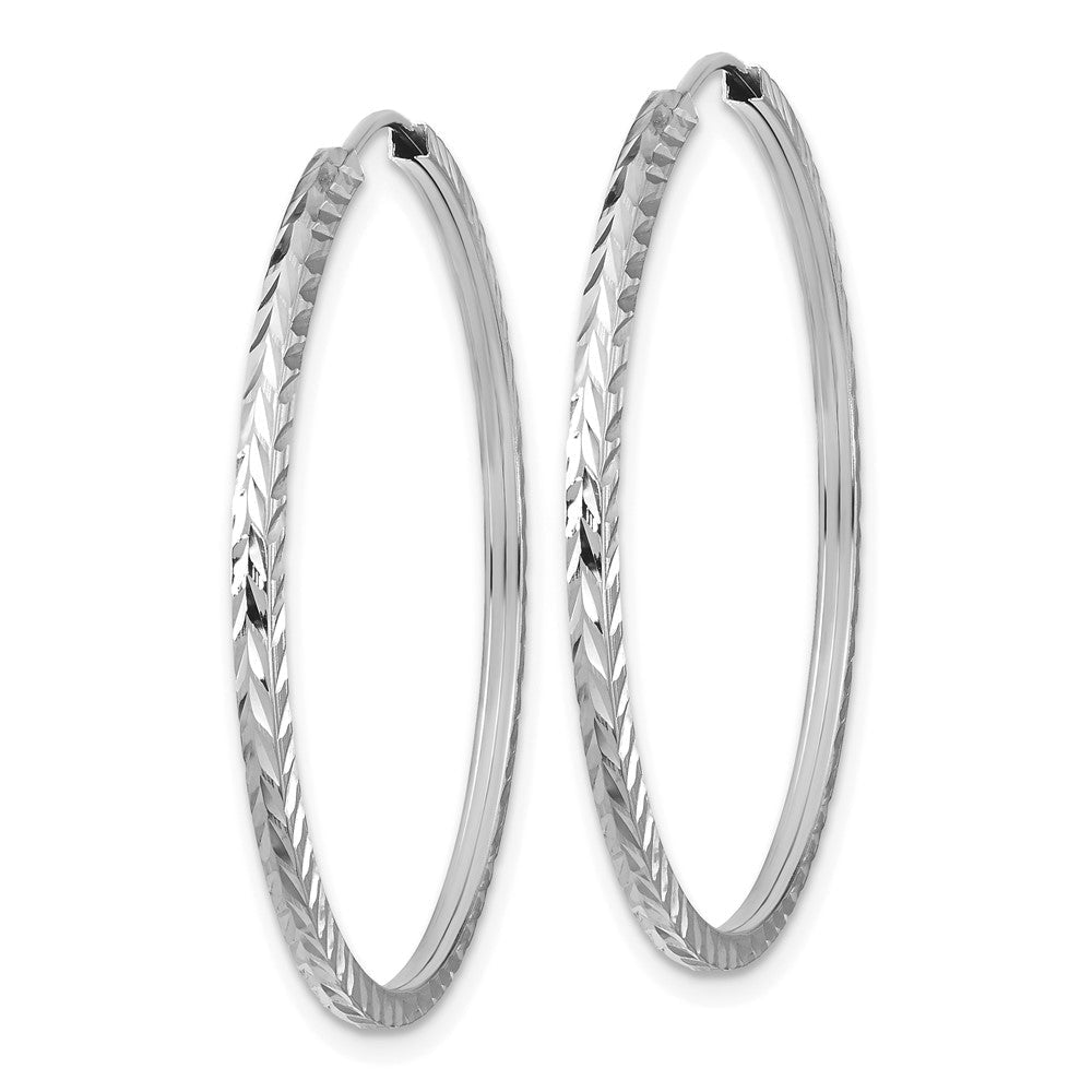 14K Weißgold Diamantiert Quadratisch Röhre Endlos Creolen