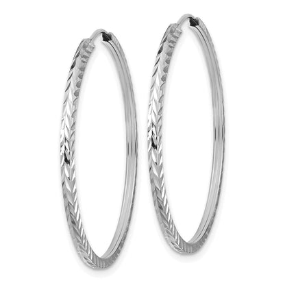 14K Weißgold Diamantiert Quadratisch Röhre Endlos Creolen