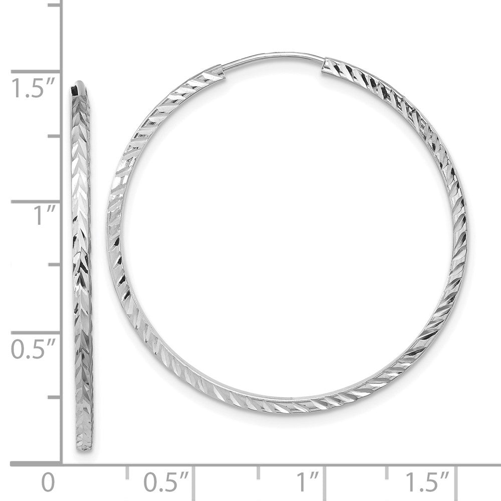 14K Weißgold Diamantiert Quadratisch Röhre Endlos Creolen