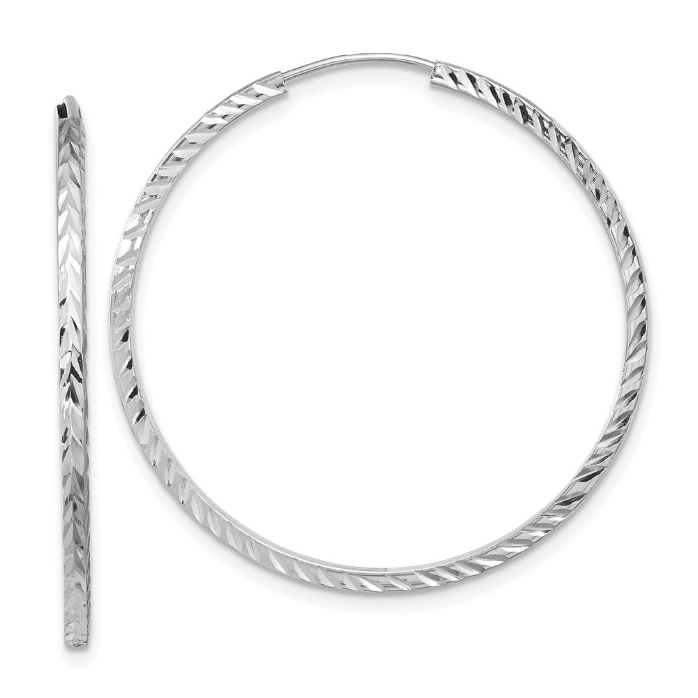 14K Weißgold Diamantiert Quadratisch Röhre Endlos Creolen