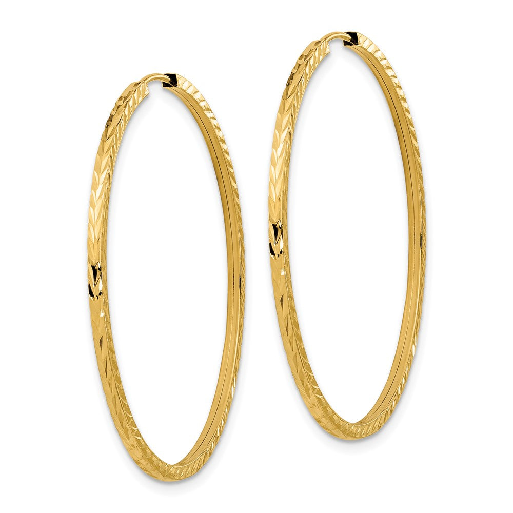14K Gelbgold Diamantiert Quadratisch Röhre Endlos Creolen
