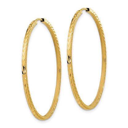 14K Gelbgold Diamantiert Quadratisch Röhre Endlos Creolen