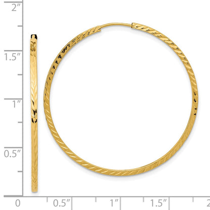 14K Gelbgold Diamantiert Quadratisch Röhre Endlos Creolen