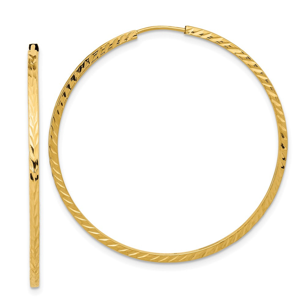 14K Gelbgold Diamantiert Quadratisch Röhre Endlos Creolen