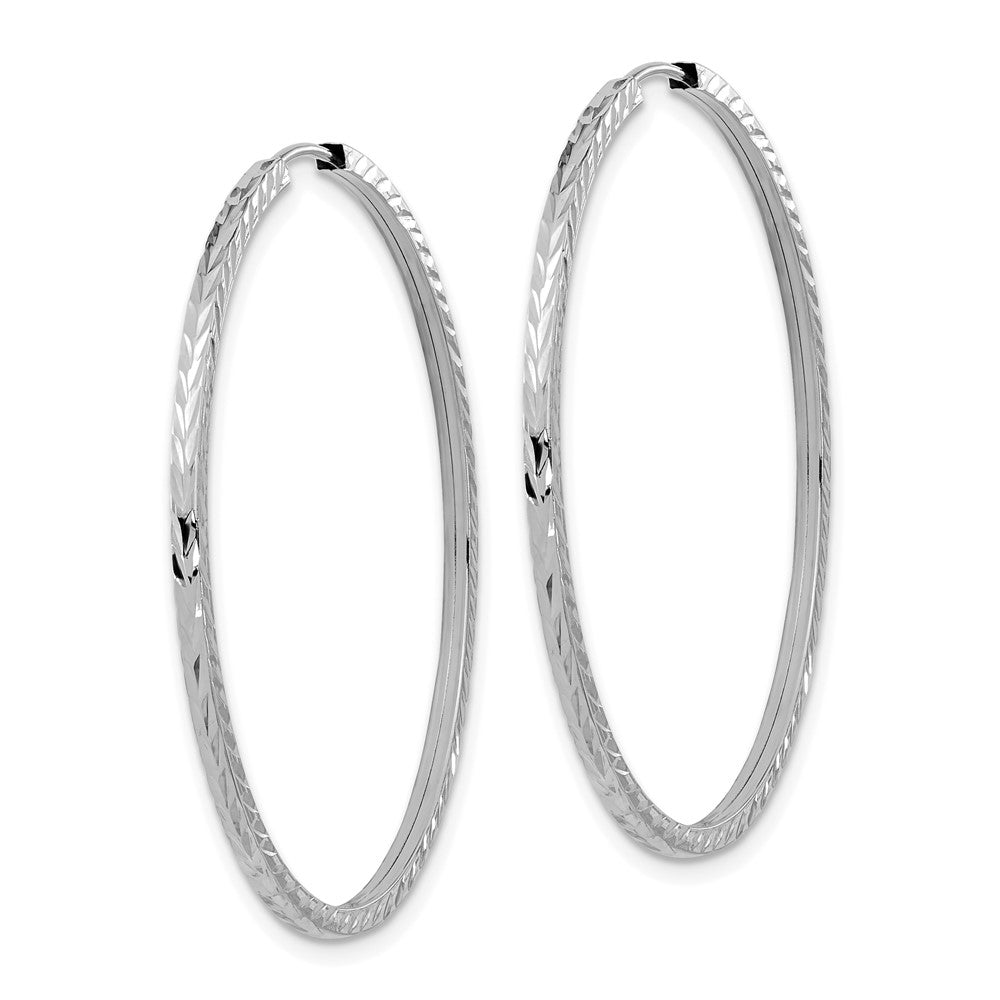 14K Weißgold Diamantiert Quadratisch Röhre Endlos Creolen