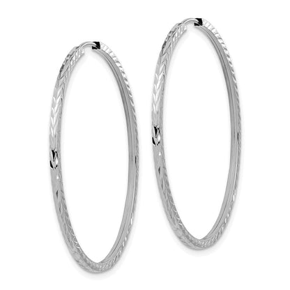 14K Weißgold Diamantiert Quadratisch Röhre Endlos Creolen