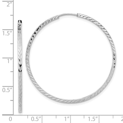 14K Weißgold Diamantiert Quadratisch Röhre Endlos Creolen