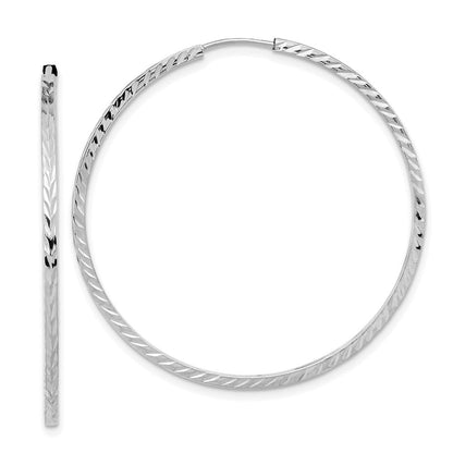 14K Weißgold Diamantiert Quadratisch Röhre Endlos Creolen