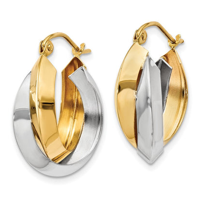 14K Bicolor Poliert Messer-edge Doppelt Creolen