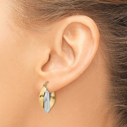 14K Bicolor Poliert Messer-edge Doppelt Creolen