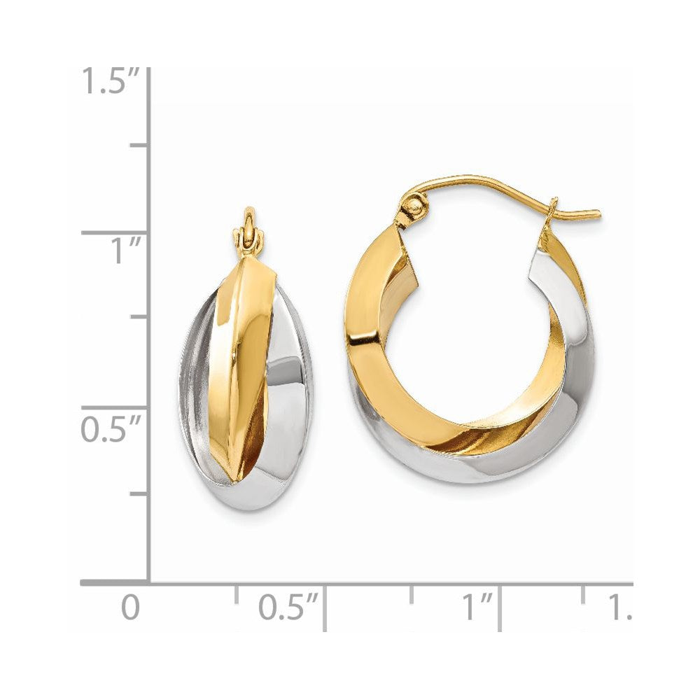 14K Bicolor Poliert Messer-edge Doppelt Creolen