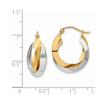 14K Bicolor Poliert Messer-edge Doppelt Creolen