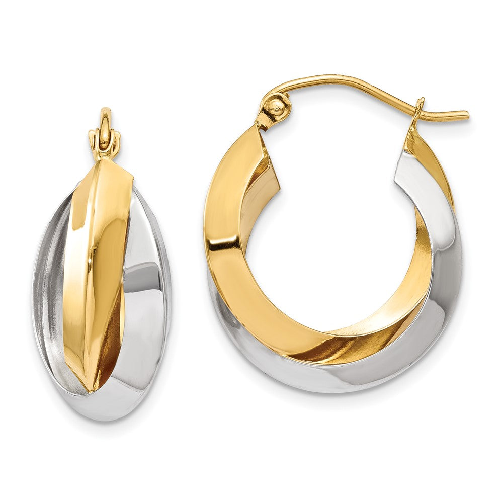 14K Bicolor Poliert Messer-edge Doppelt Creolen