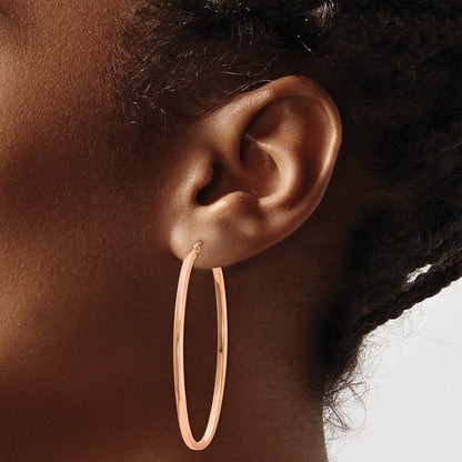 14K Roségold 2mm Quadratisch Röhre Oval Creolen