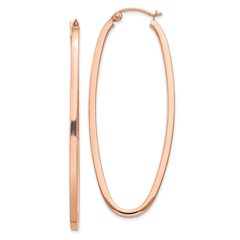 14K Roségold 2mm Quadratisch Röhre Oval Creolen