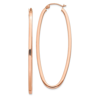 14K Roségold 2mm Quadratisch Röhre Oval Creolen