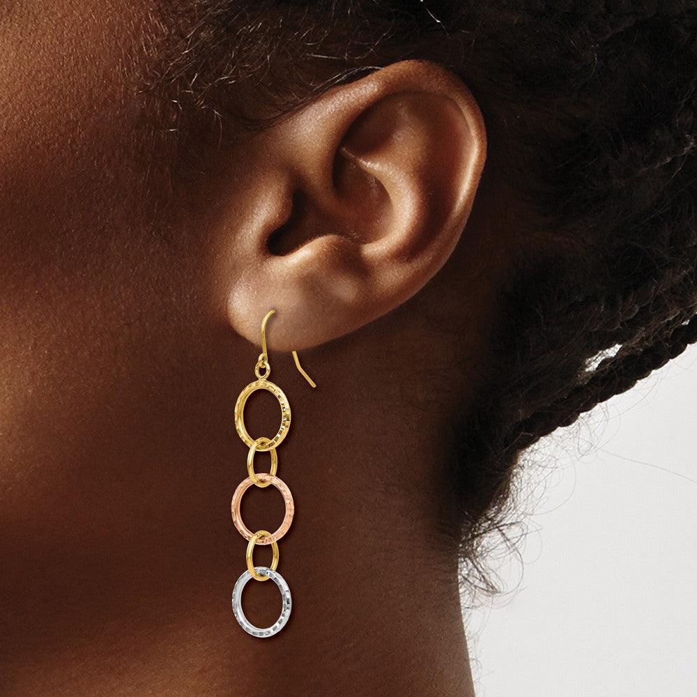 14K Tricolor Diamantiert Kreis Ohrhänger