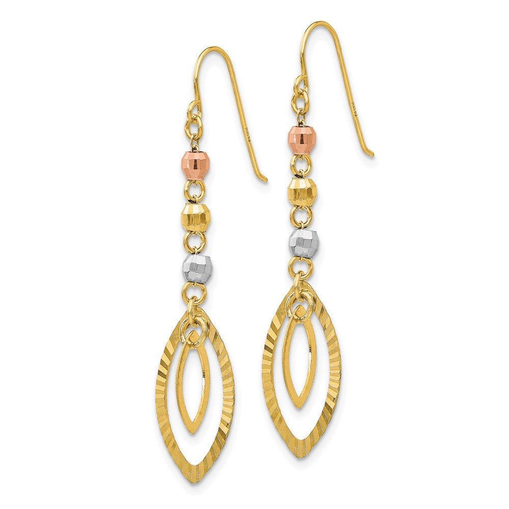 14K Tricolor Diamantiert Perle Oval Ohrhänger