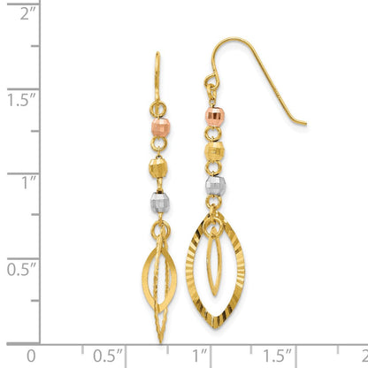 14K Tricolor Diamantiert Perle Oval Ohrhänger