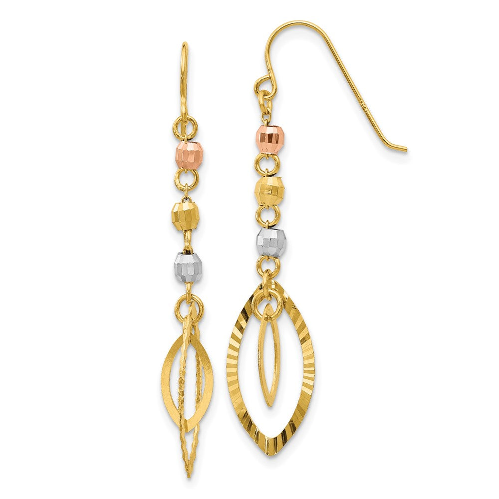 14K Tricolor Diamantiert Perle Oval Ohrhänger
