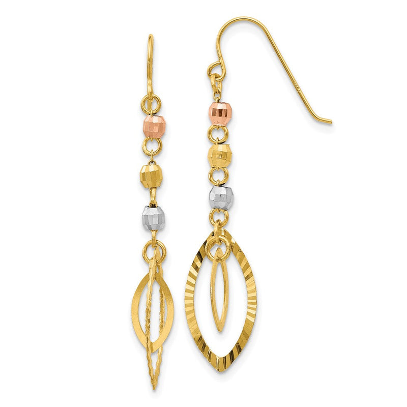 14K Tricolor Diamantiert Perle Oval Ohrhänger