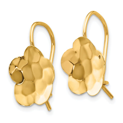 14K Gelbgold Konkav Gehämmert Blume Plättchen Ohrringe