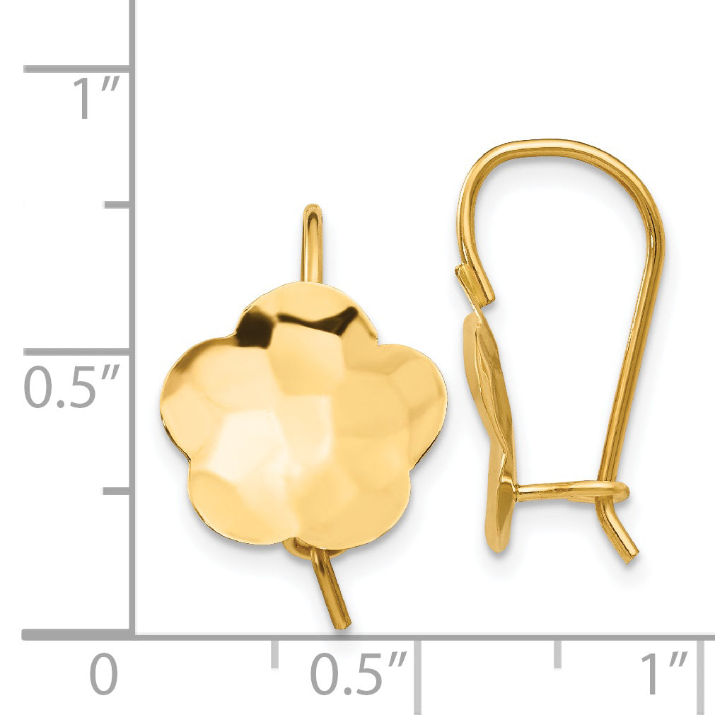 14K Gelbgold Konkav Gehämmert Blume Plättchen Ohrringe