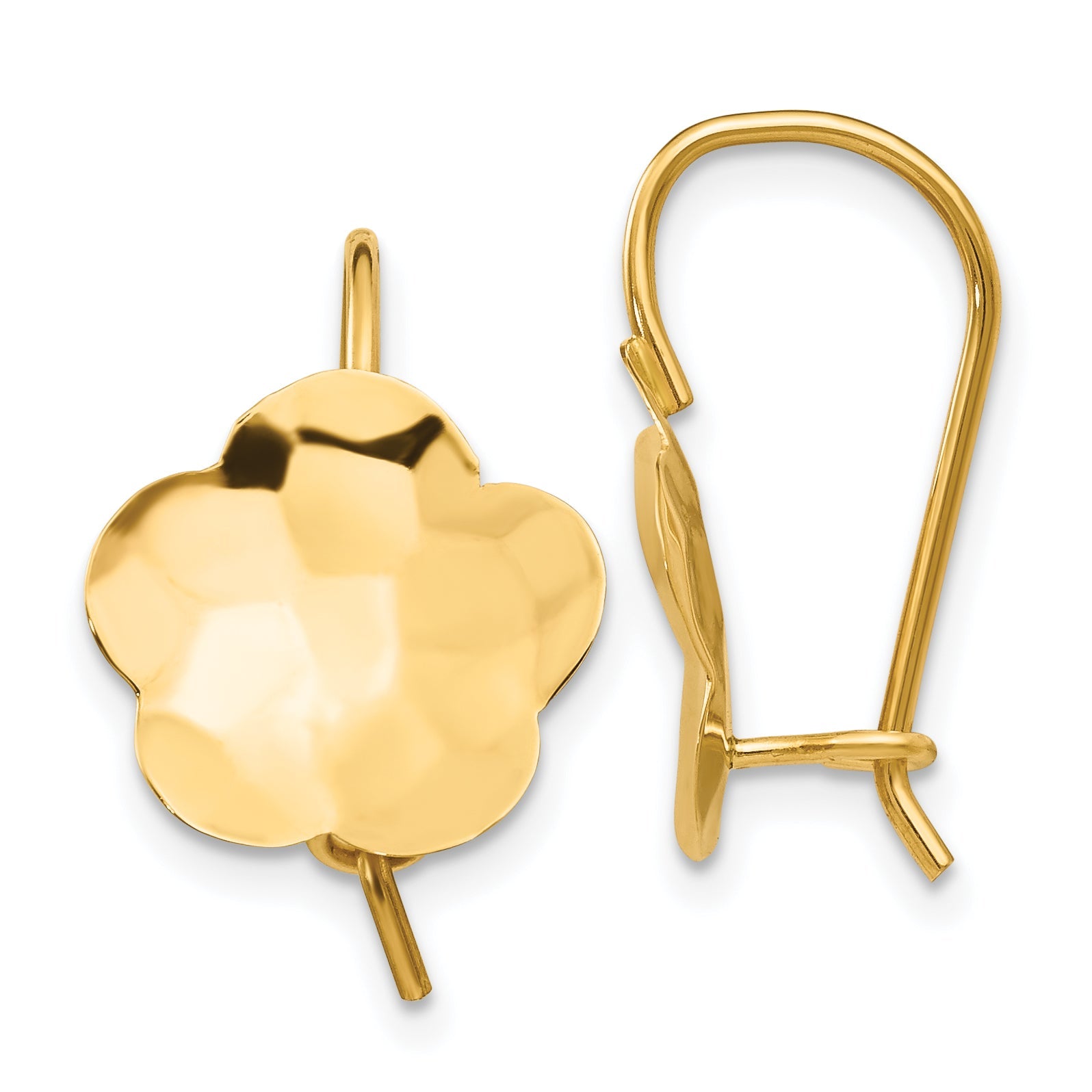 14K Gelbgold Konkav Gehämmert Blume Plättchen Ohrringe