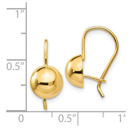 14K Gelbgold 8.00mm Hohl Halb Kugel Ohrringe