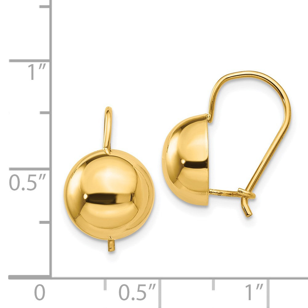 14K Gelbgold 10.50mm Hohl Halb Kugel Ohrringe