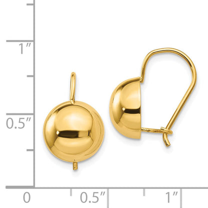 14K Gelbgold 10.50mm Hohl Halb Kugel Ohrringe