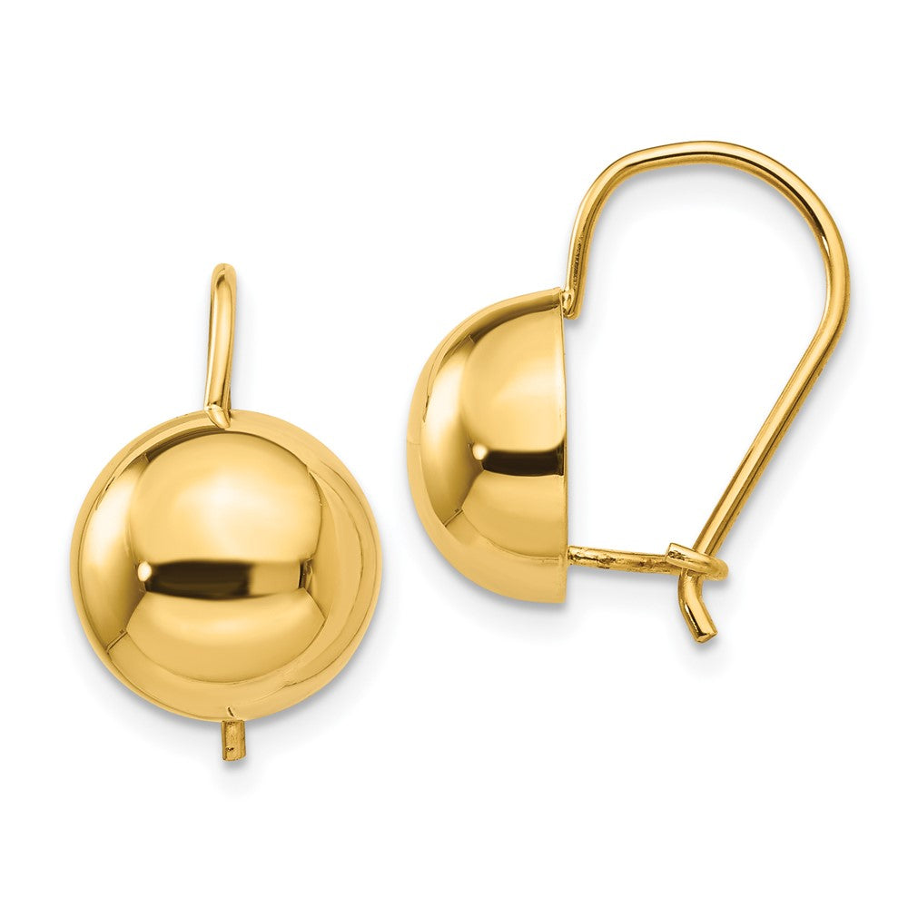 14K Gelbgold 10.50mm Hohl Halb Kugel Ohrringe