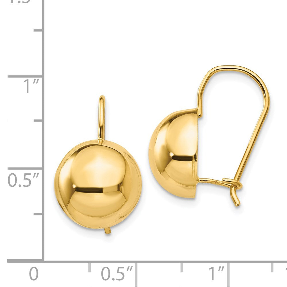 14K Gelbgold 12.00mm Hohl Halb Kugel Ohrringe