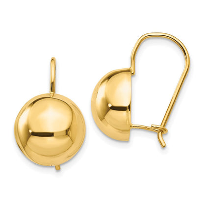 14K Gelbgold 12.00mm Hohl Halb Kugel Ohrringe