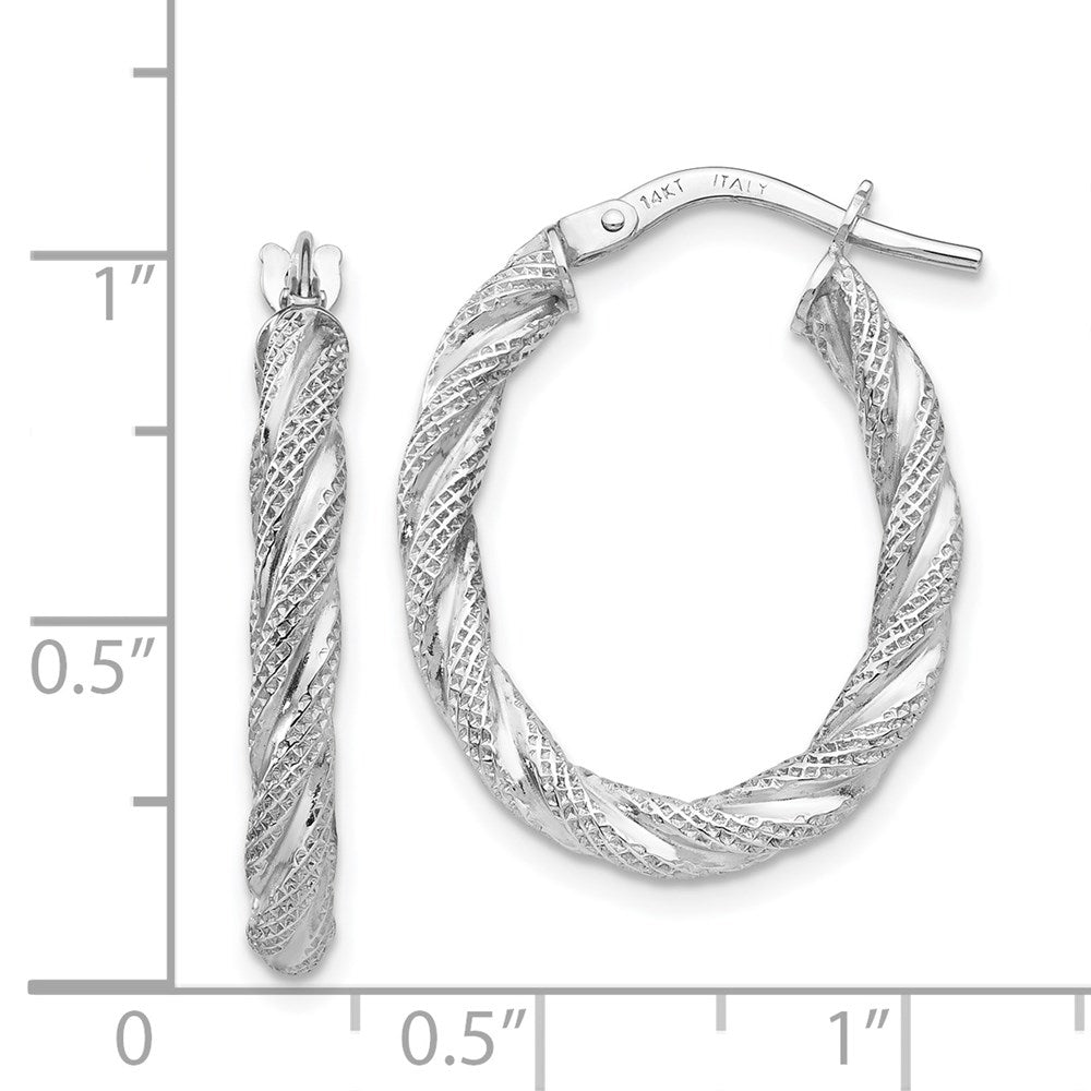 14K Weißgold Gedreht Strukturiert Oval Creolen