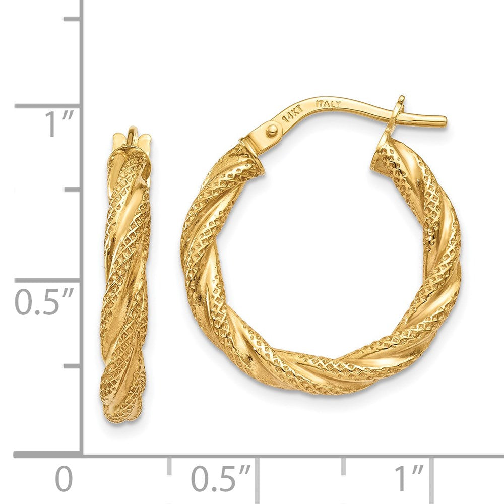 14K Gelbgold Gedreht Strukturiert Creolen