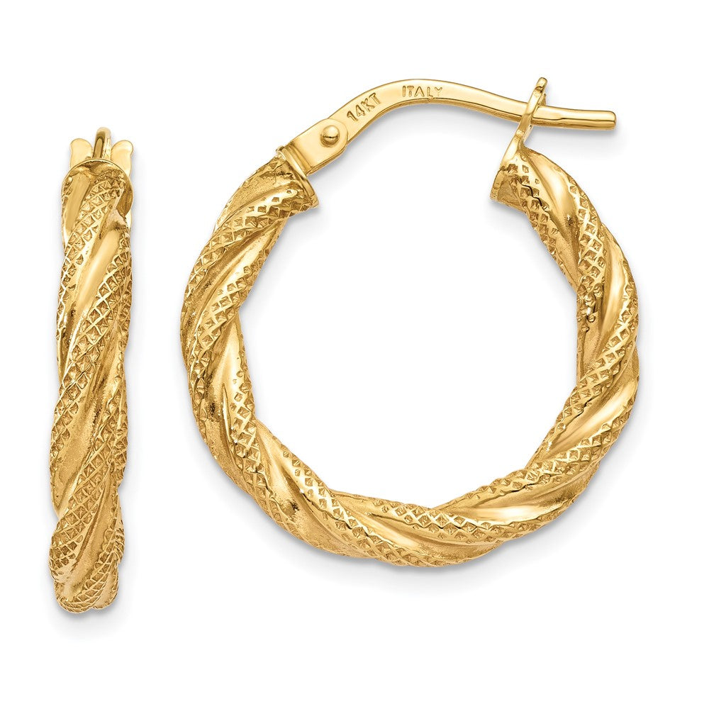 14K Gelbgold Gedreht Strukturiert Creolen