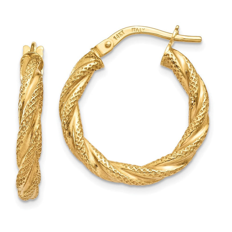 14K Gelbgold Gedreht Strukturiert Creolen