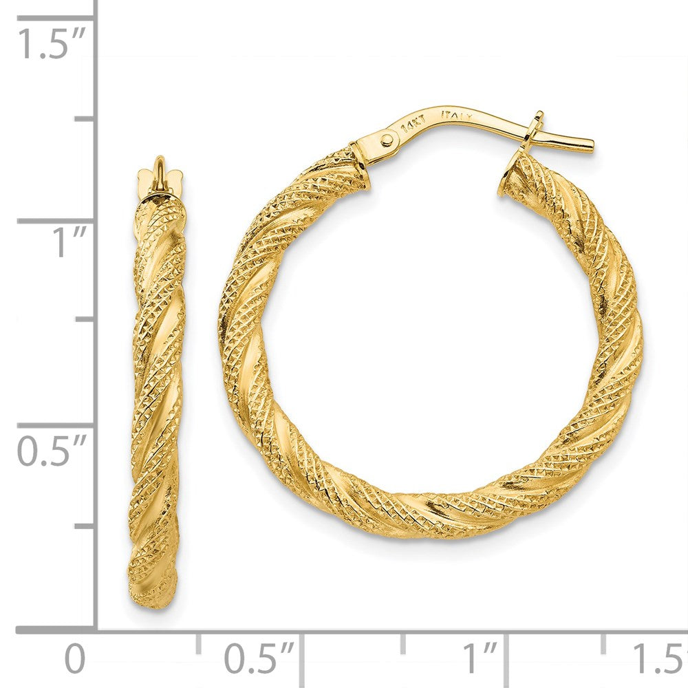 14K Gelbgold Gedreht Strukturiert Creolen