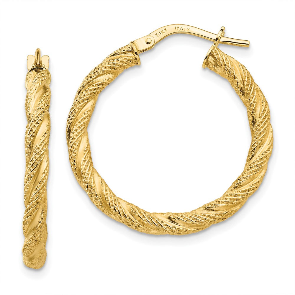 14K Gelbgold Gedreht Strukturiert Creolen