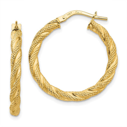 14K Gelbgold Gedreht Strukturiert Creolen